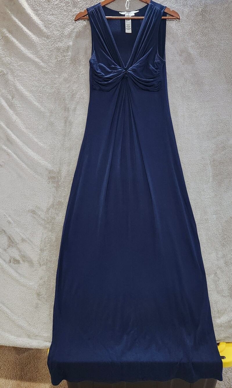 Max Studio Womens Navy Blue Empire Waist Maxi Dress Size Medium Wedding Feminine